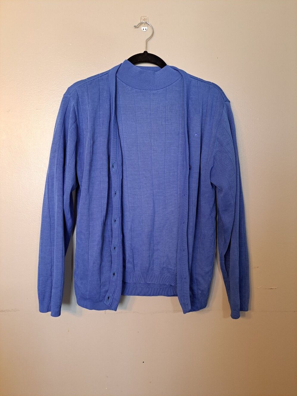 VTG Delta Airlines Womens Cardigan Sweater Set Light Blue Sz Medium Logo RARE